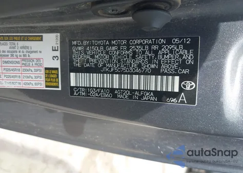 2013 Scion Tc from USA, damaged, VIN JTKJF5C75D3046770